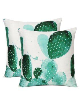 Oussum Decorative Cushion Cover Cotton Sofa Pillow Cover Cactus Printed Set of 2